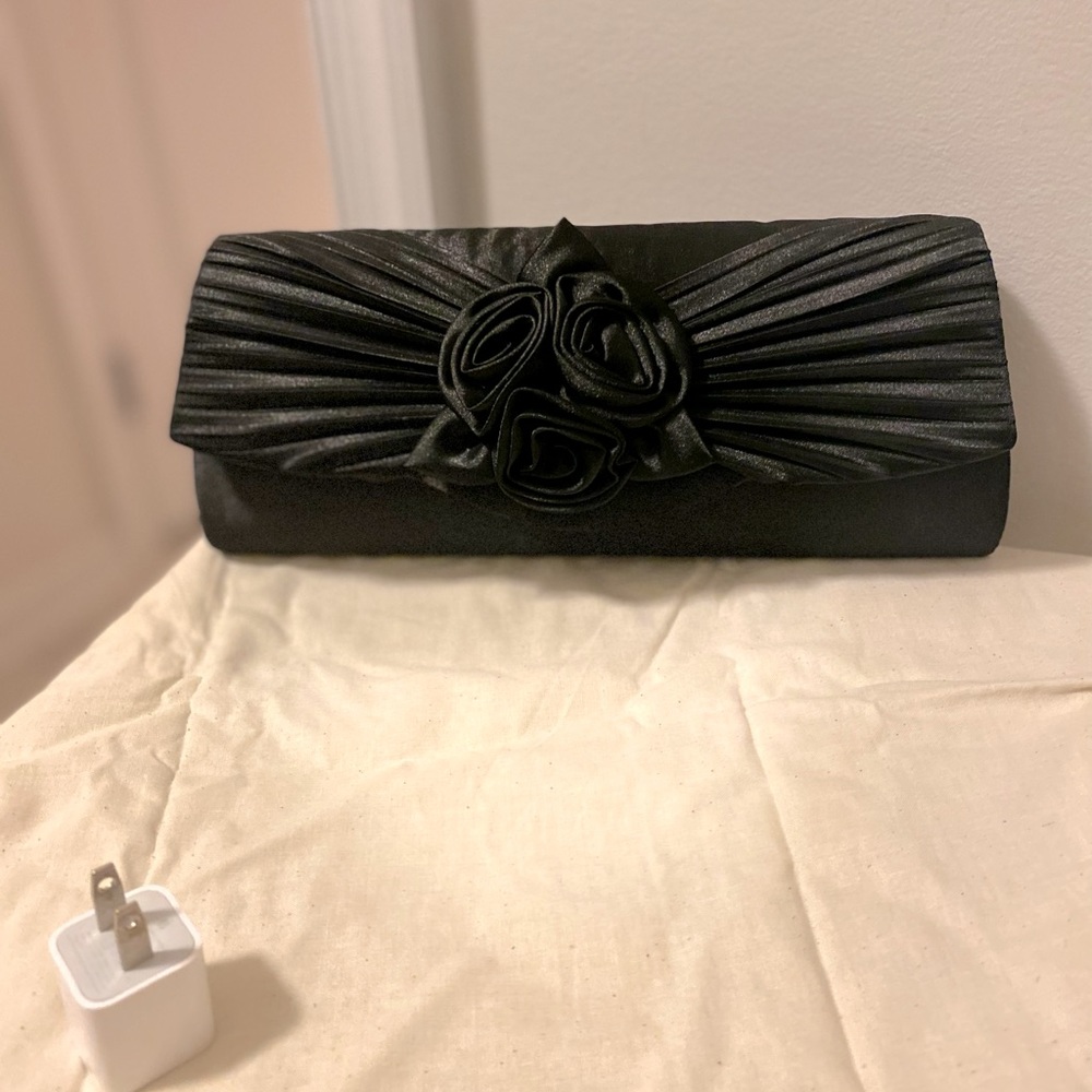 Black satin clutch